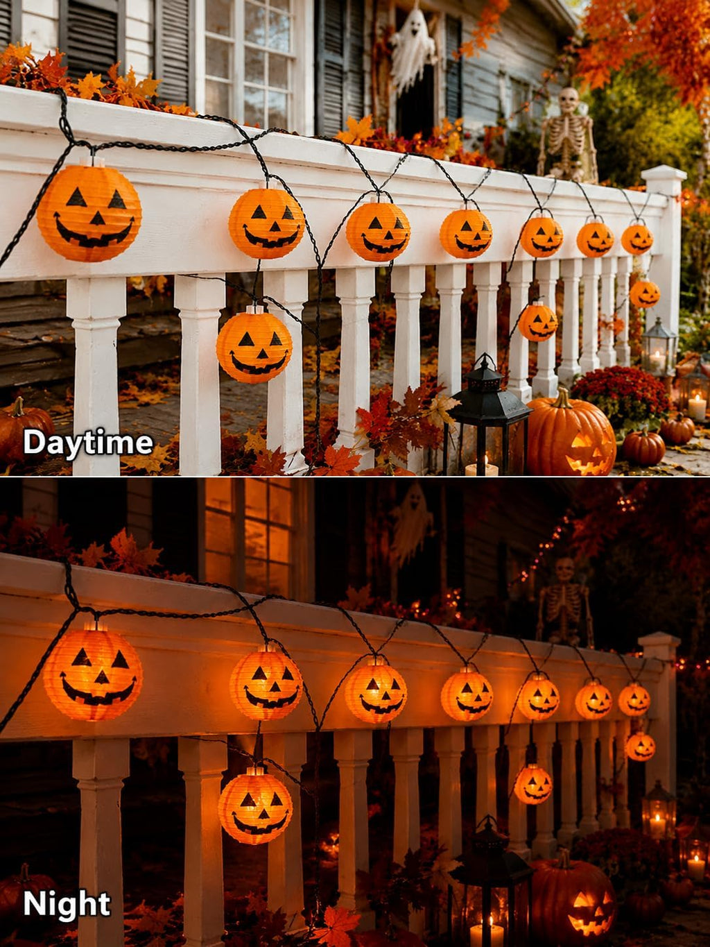 12FT Halloween Pumpkin Lantern String Lights Outdoor, 20LED Jack O Lanterns