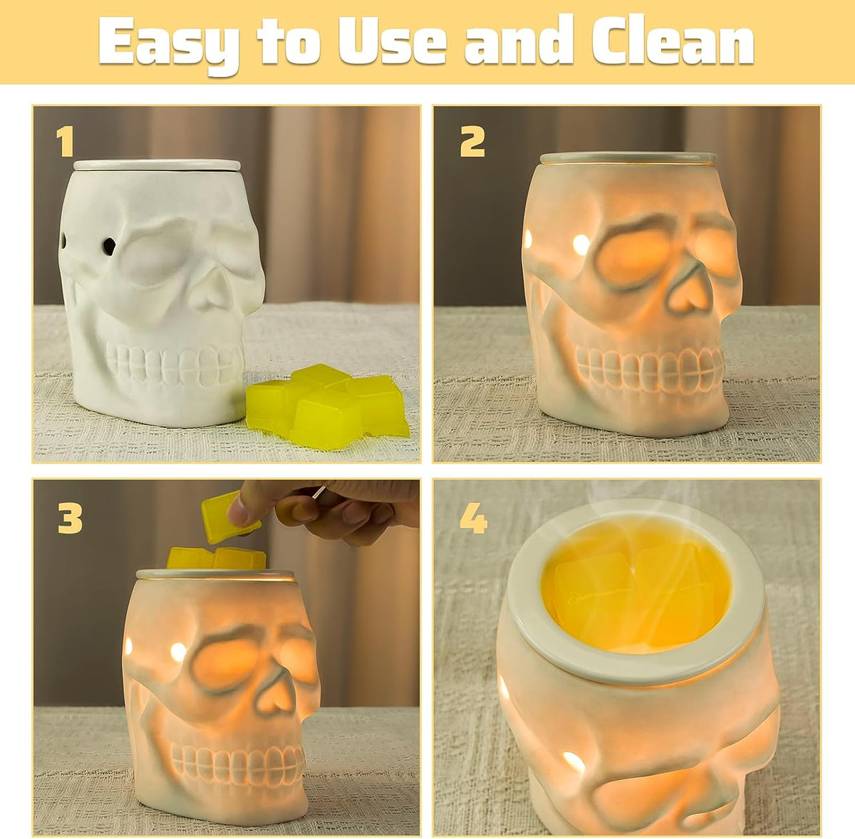 Ceramic Skull Wax Melt Warmer  Electric Halloween Wax Melter