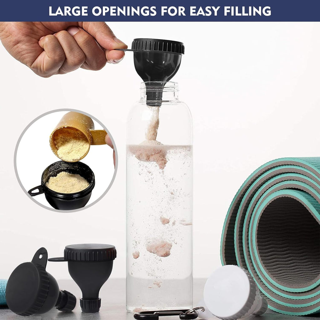 2 Pcs Protein Powder Container, Portable Protein Powder Travel Container, Protein Powder Funnel, Water Bottle Funnels for Powder Mixes, Pre Workout/Gym Supplement Funnel Keychain (50Ml)