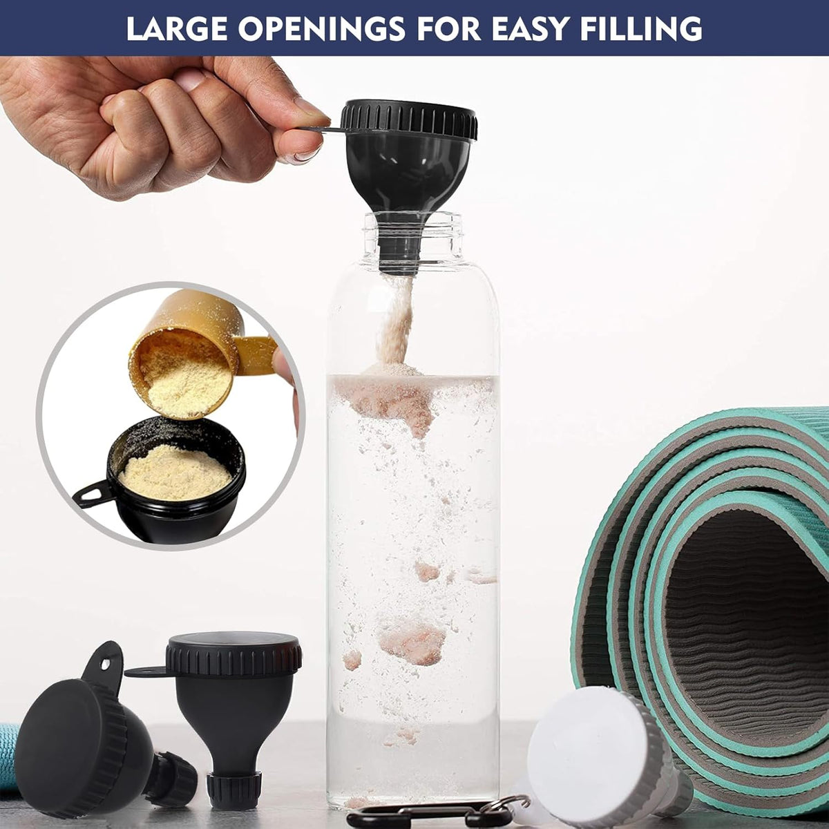 2 Pcs Protein Powder Container, Portable Protein Powder Travel Container, Protein Powder Funnel, Water Bottle Funnels for Powder Mixes, Pre Workout/Gym Supplement Funnel Keychain (50Ml)