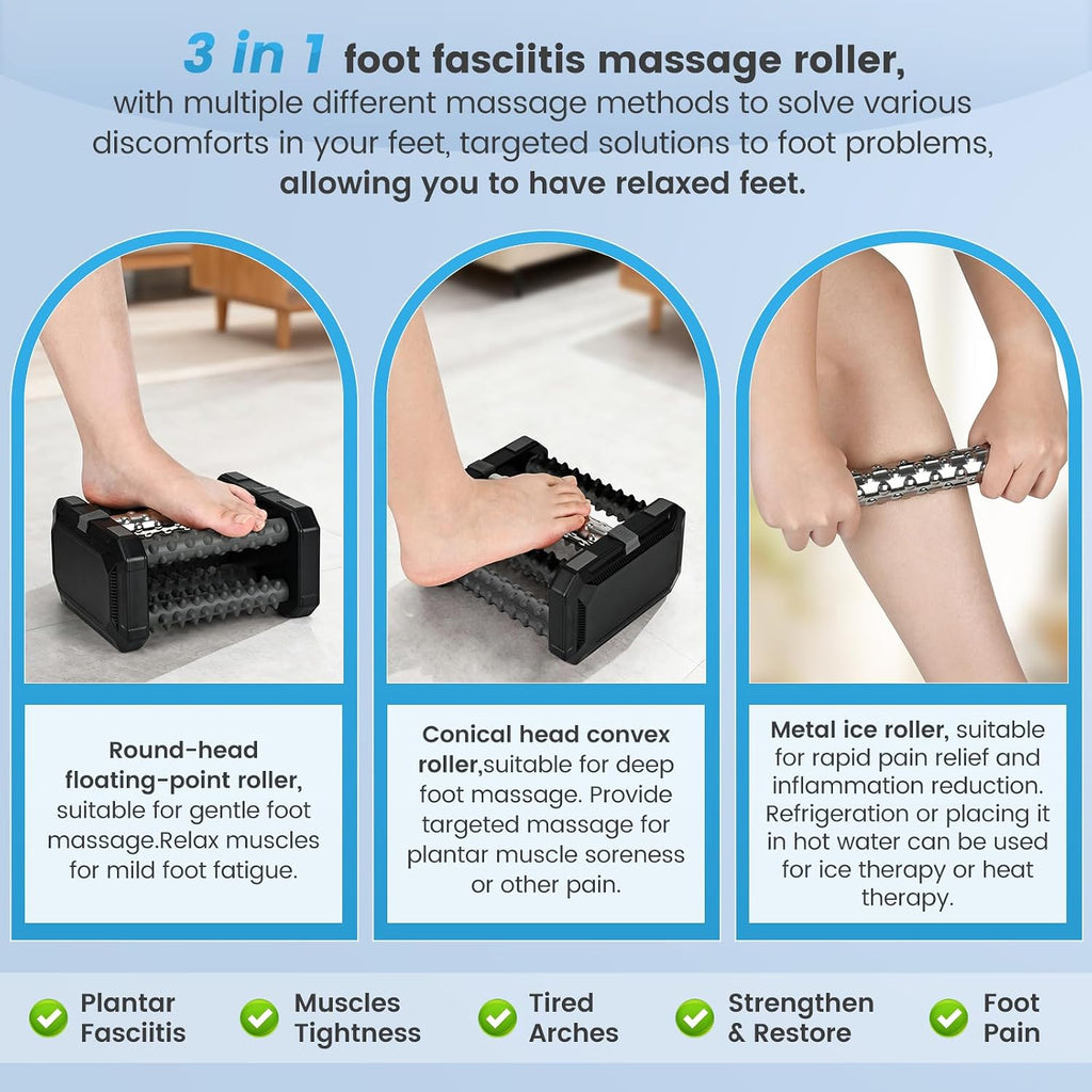 Plantar Fasciitis Relief Foot Roller Massager, Cold Therapy & Reflexology