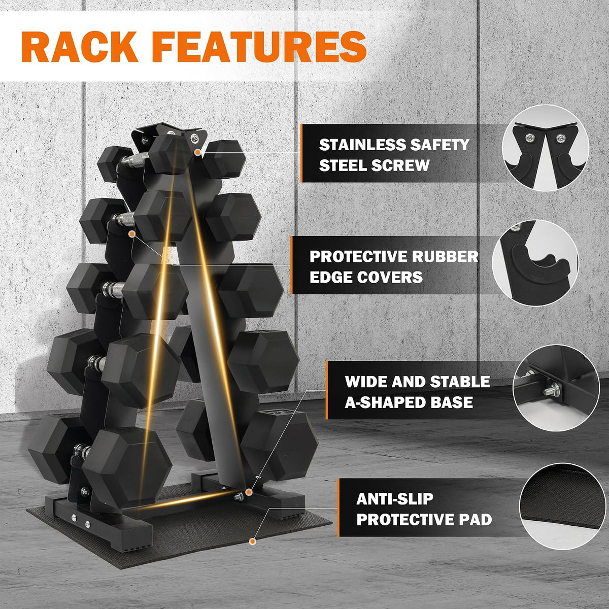 Rubber Hex Dumbbell Set