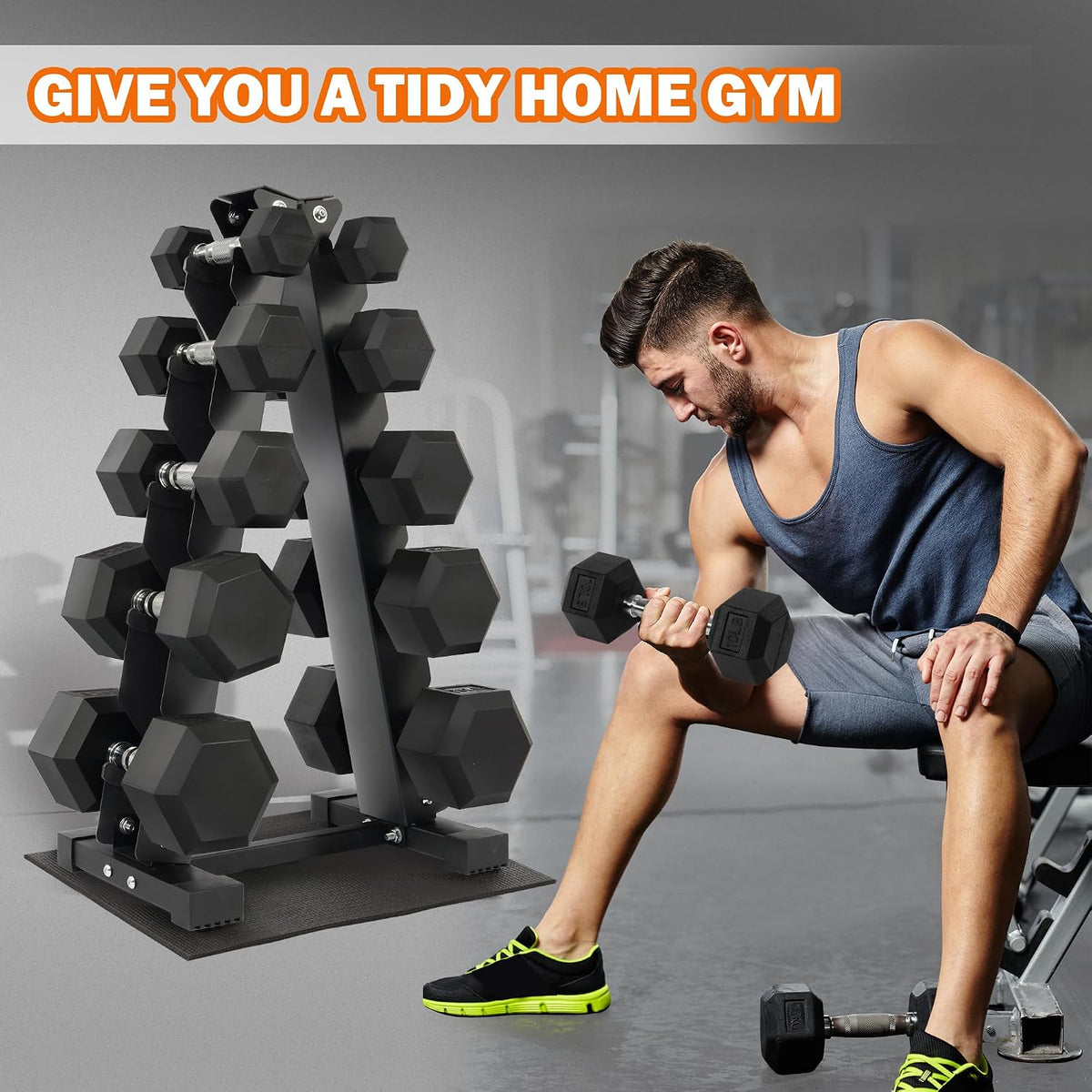 Rubber Hex Dumbbell Set