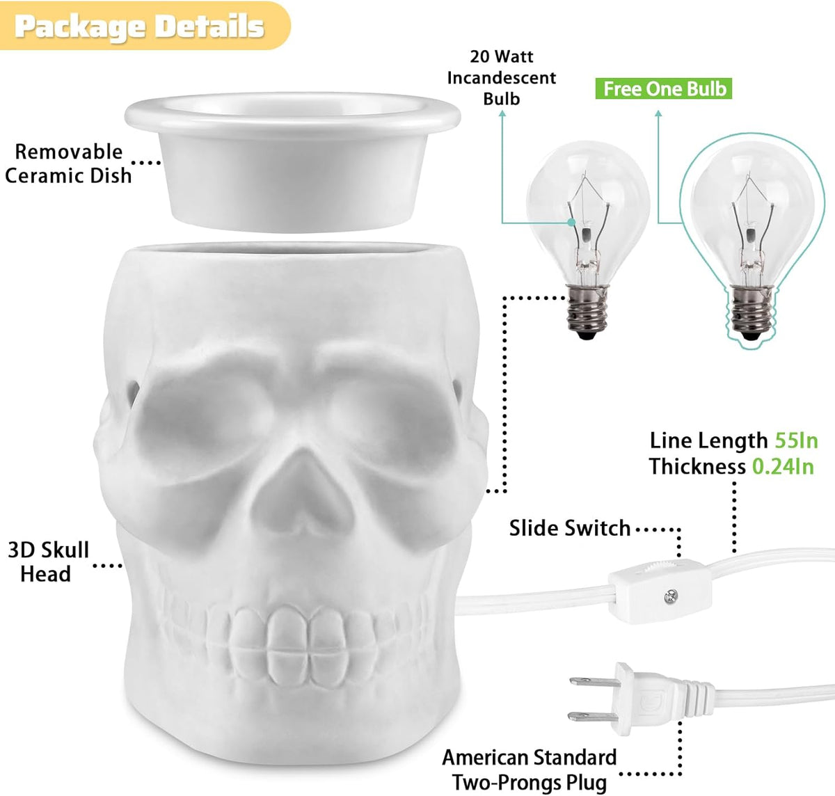 Ceramic Skull Wax Melt Warmer  Electric Halloween Wax Melter
