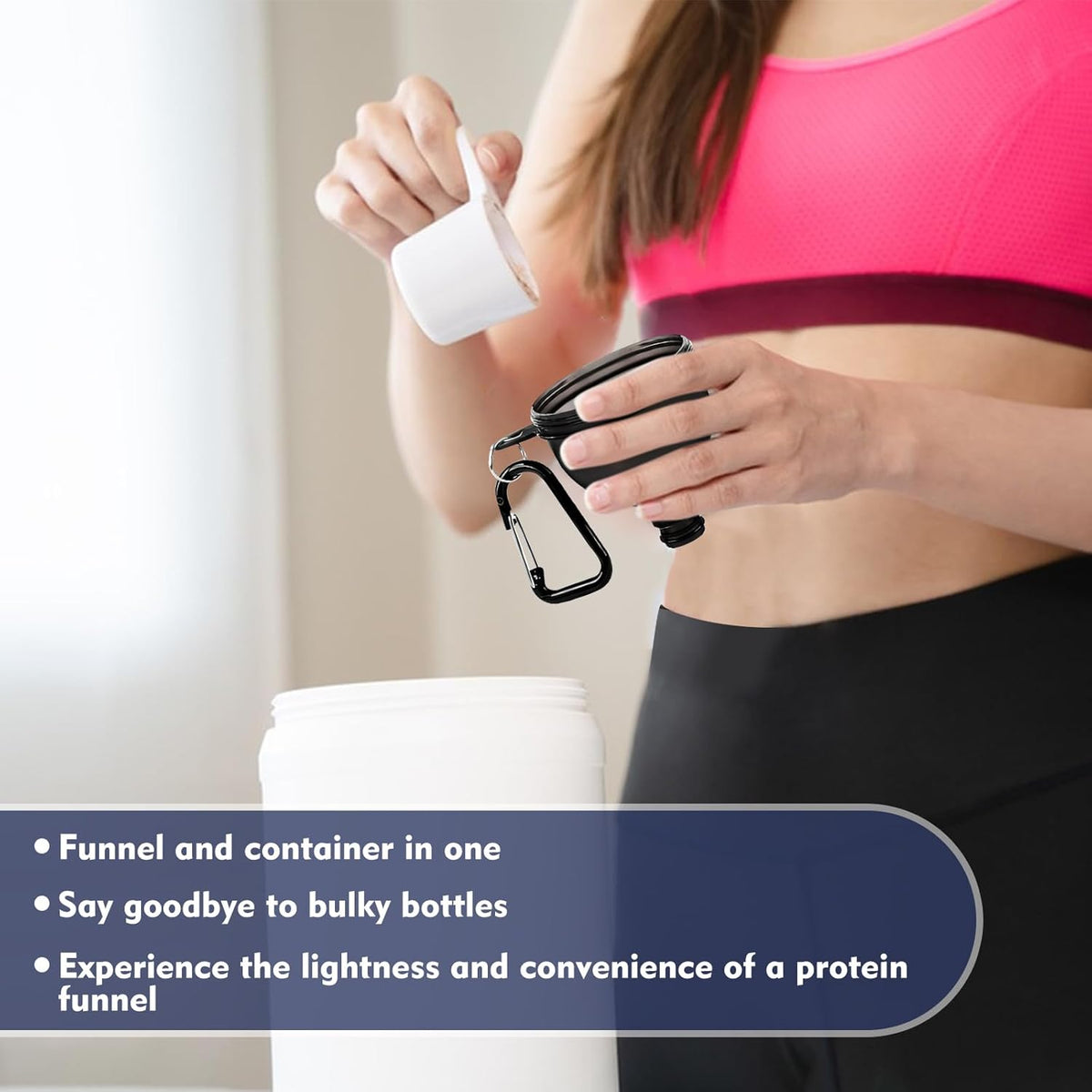 2 Pcs Protein Powder Container, Portable Protein Powder Travel Container, Protein Powder Funnel, Water Bottle Funnels for Powder Mixes, Pre Workout/Gym Supplement Funnel Keychain (50Ml)