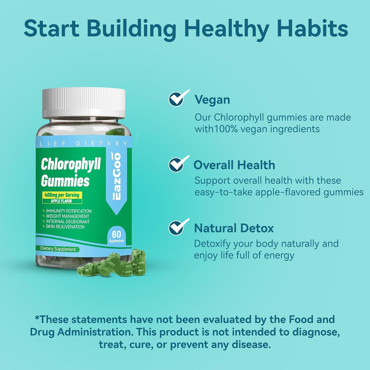 2 Pack Chlorophyll Gummies for Body Odor Deodorant*