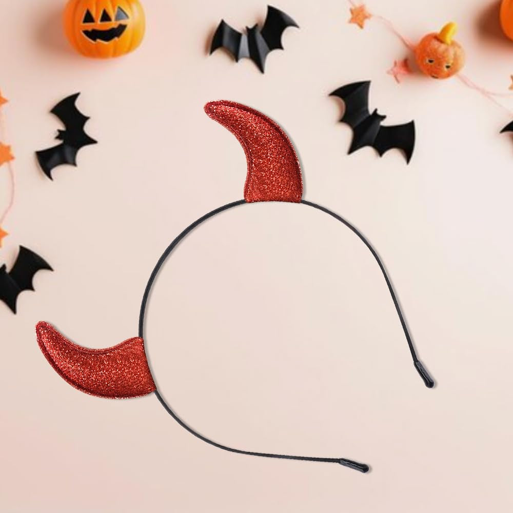 Glitter Red Devil Horns Headband Horns Costume Accessories Halloween Headbands for Women Adults Devil Ears Hair Band Headwear Halloween Gifts for Women Men Cosplay Party