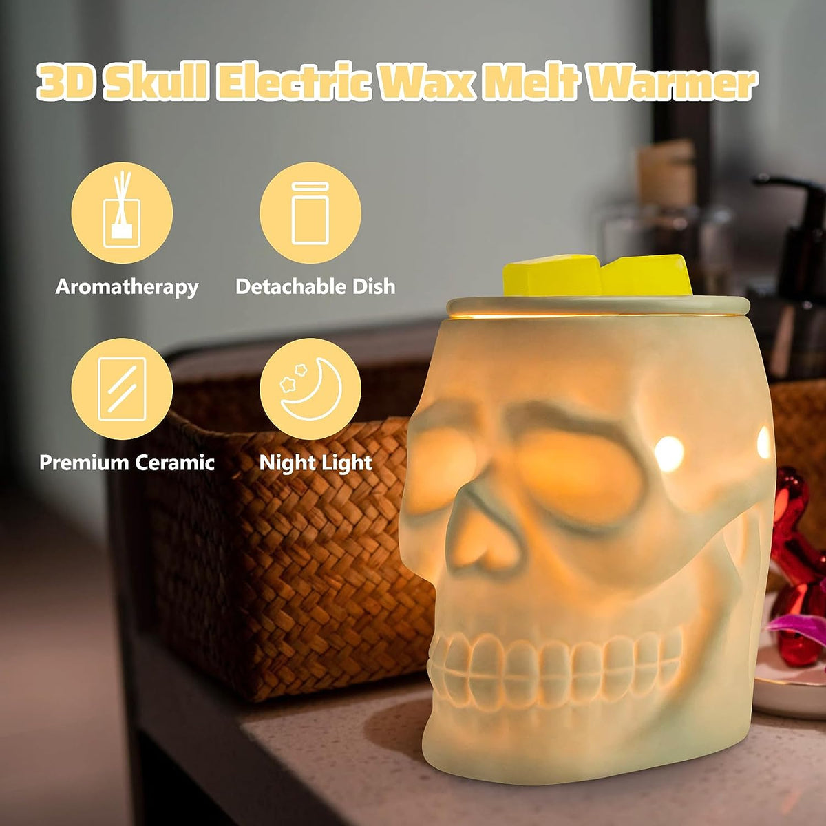 Ceramic Skull Wax Melt Warmer  Electric Halloween Wax Melter
