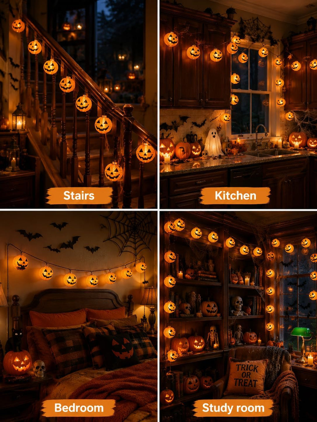 12FT Halloween Pumpkin Lantern String Lights Outdoor, 20LED Jack O Lanterns
