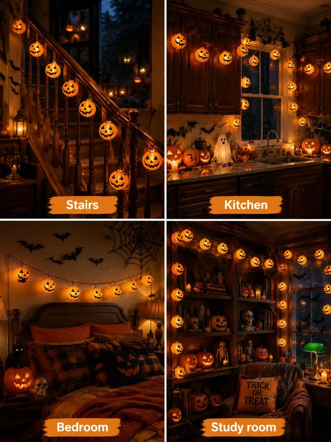 12FT Halloween Pumpkin Lantern String Lights Outdoor, 20LED Jack O Lanterns