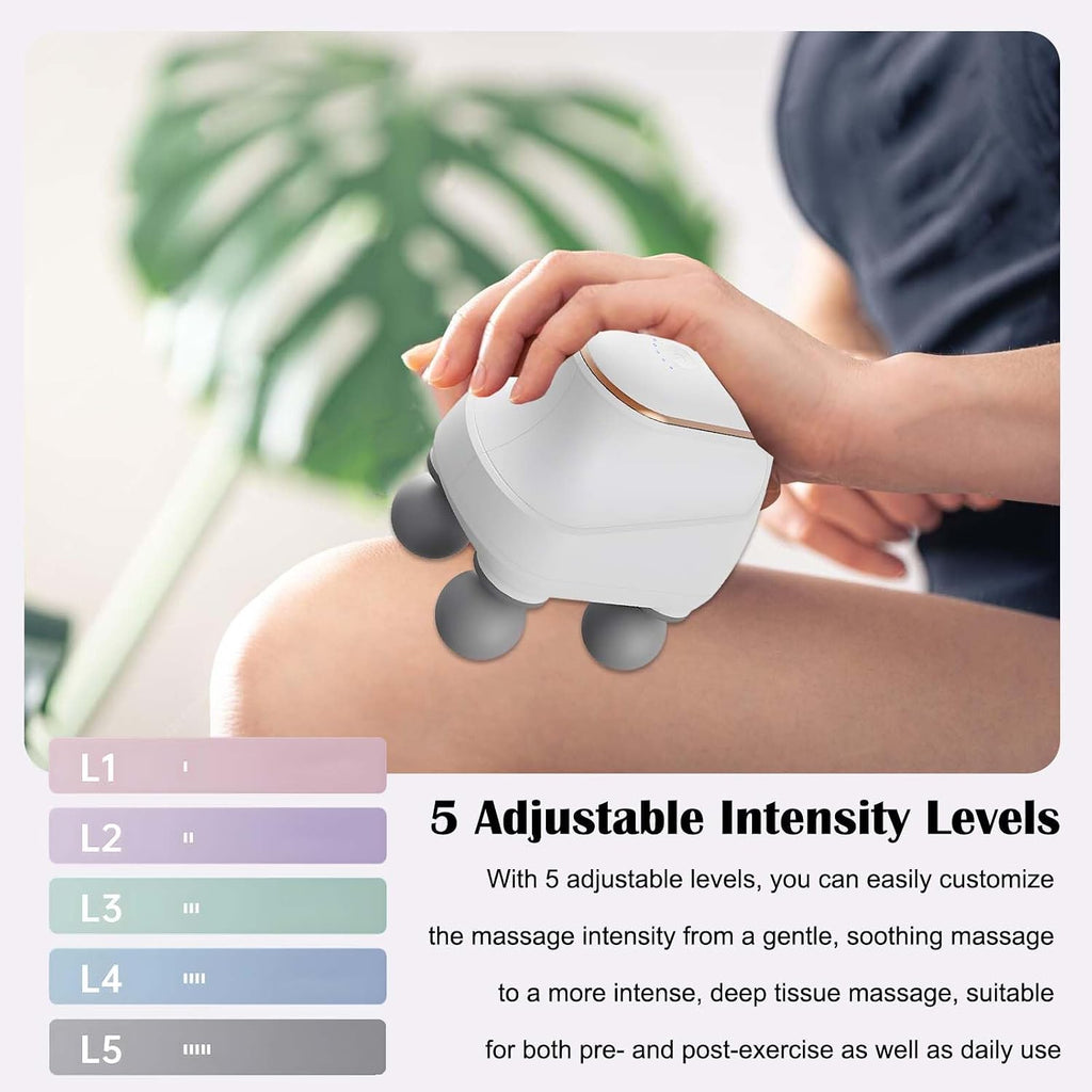 2025 New 4-Head Deep Tissue Electric Percussion Massager for Muscle Relaxation - 5 Adjustable Levels, Rechargeable Vibration Massage Device for Neck, Back, Shoulder, Leg (Black)