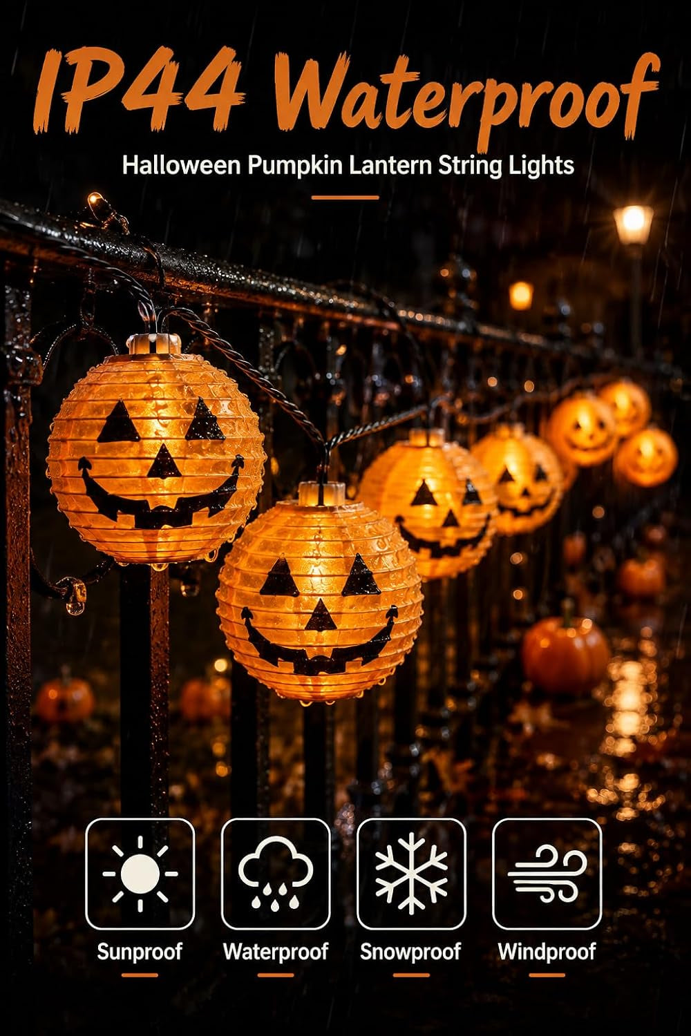 12FT Halloween Pumpkin Lantern String Lights Outdoor, 20LED Jack O Lanterns