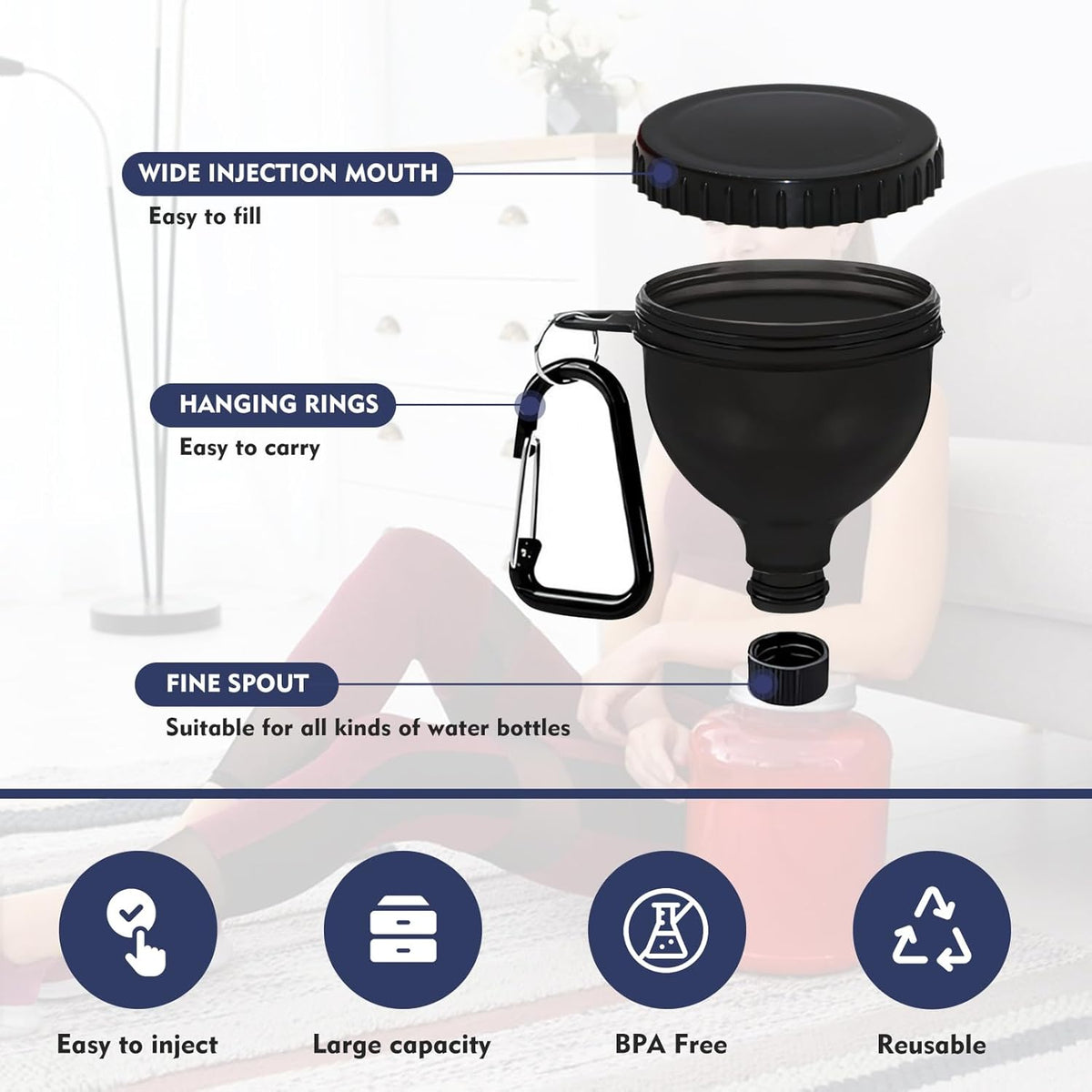 2 Pcs Protein Powder Container, Portable Protein Powder Travel Container, Protein Powder Funnel, Water Bottle Funnels for Powder Mixes, Pre Workout/Gym Supplement Funnel Keychain (50Ml)